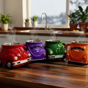 Vintage Design Resin Coffee Mug with Steam - Perfect Gift for Coffee Lovers, Vintage Coffee Mug | Playful Design | Durable Mug，Enthusiasts & Motorheads Birthday/Christmas/Halloween Gift, Drinkware