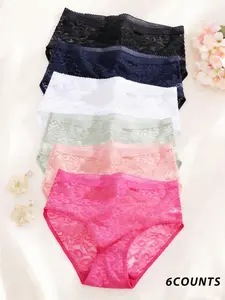 6-Pack Women's Leopard Print High Waist Briefs Panties with Sheer Design, Elegant Chic Lace Details for All Seasons, Fitted Ladies Underwear S-Xxl Lingerie Comfy Fit Panty