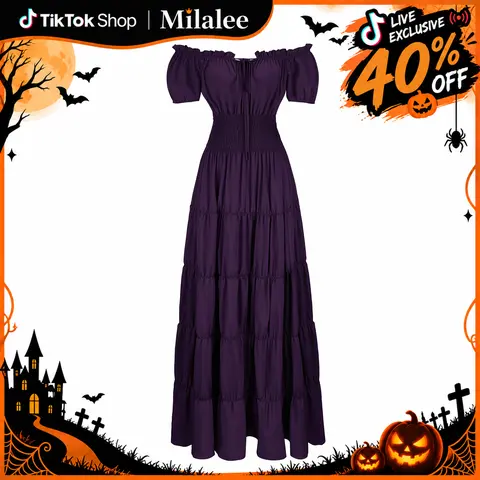 lrishBoho Renaissance Dress Costume for Women - Smocked Long Dresses Chemise Medieval Pirate Peasant Maxi Dress for Cosplay & Party Wear 6531-D1 Cocktail Halloween Womenswear LIVE 8