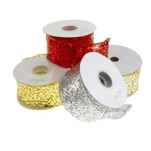 Sequin Glitter Web Wired Christmas Holiday Ribbon, 2-1/2-Inch, 10 Yards