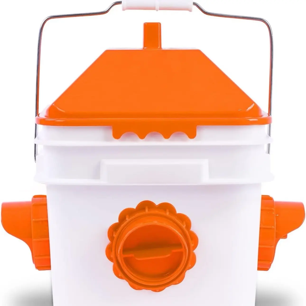 10 Pounds Chicken Feeder with 4 Ports, Rainproof Poultry Feeder for Up to 10 Adult Chickens or 15 Chicks(Orange