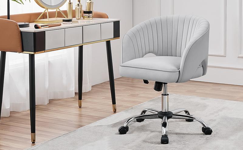 Yaheetech Velvet Swivel Desk Chair with Tufted Barrel Back, Wheel Modern Upholstered Chair for Home Office, Study, Bedroom, Vanity