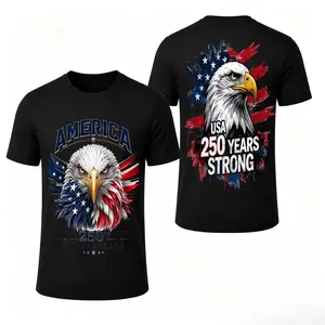 USA 250th Anniversary Graphic T-Shirt, 1776-2026 Patriotic Eagle Statue of Liberty American Flag, July 4th Independence Day Shirt, Men's 100% Cotton Crew Neck Short Sleeve, S-3XL, Patriotic Gift for Family and Friends,Revolutionary Soldier Graphic