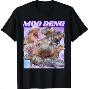 Cotton Graphic Tees Streetwear Gifts Moo Deng Baby Hippo Funny T-Shirt
