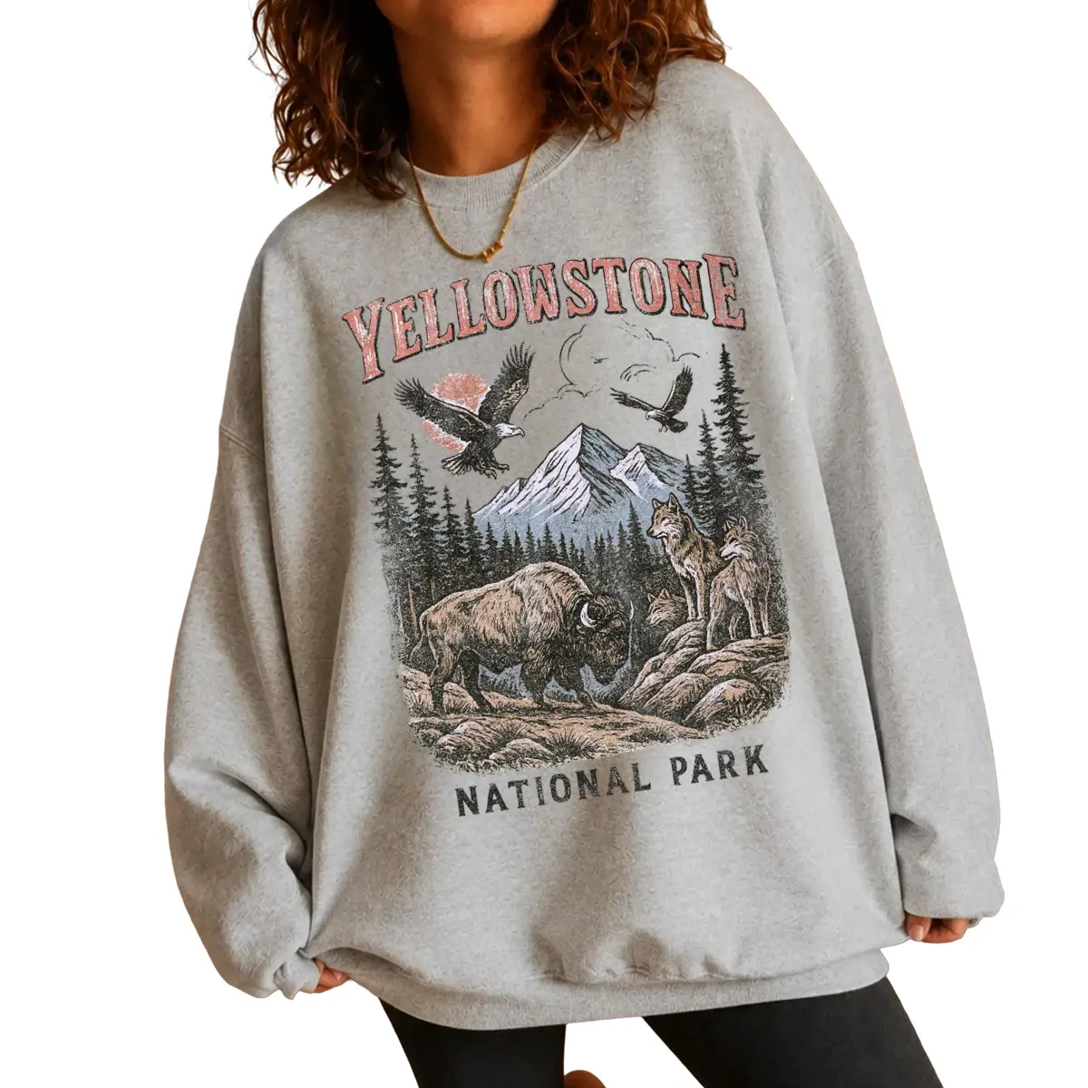 Yellowstone National Park Vintage Sweatshirt for Men and Women, Retro 90s Wildlife Hiking Graphic Crewneck
