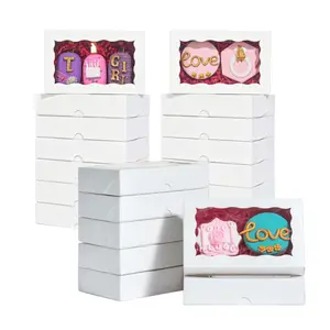 50 / 100 PCS DIY romantic baking box, white, 7 x 4 3/8 x 1 1/2 inches cookie box, with window-style baking packaging, suitable for macaroon cakes and chocolate frosting cakes.