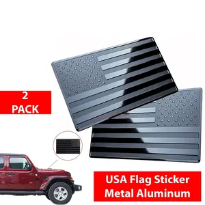 Black Metal USA Flag Decal Emblem  (2 pcs)