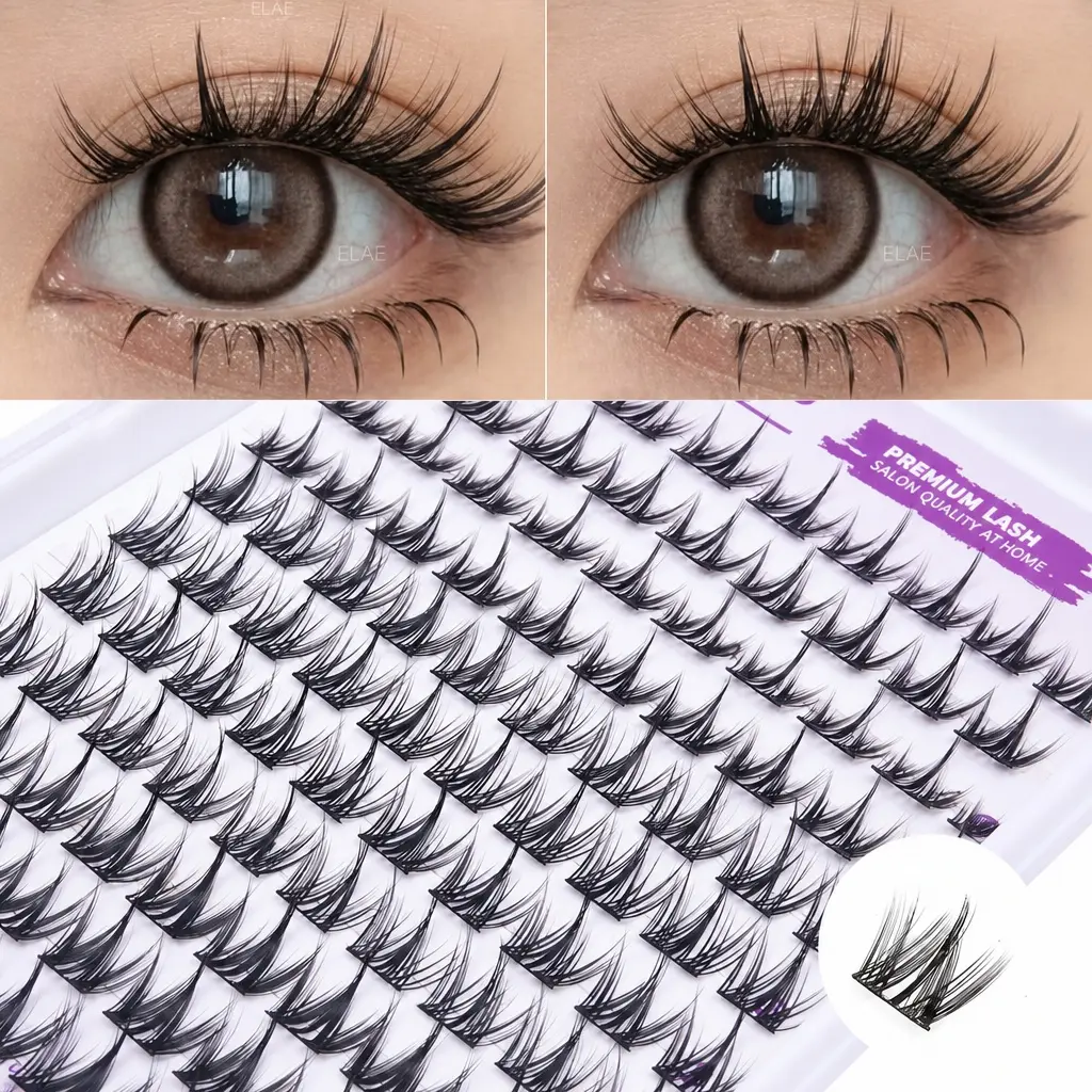 ELAE D Curl Lash Clusters, Professional DIY Eyelash Extensions Kit, Fluffy Voluminous Segmented Lashes, Mixed Length Pack
