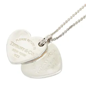 Pre-owned Tiffany & Co. Sterling Silver 925 (Ag925) Small Leather Goods Return to Tiffany Double Heart Tag Silver Necklace