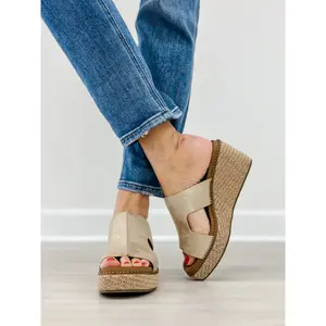 Corkys Kiss N Tell Wedges in Washed Gold Metallic