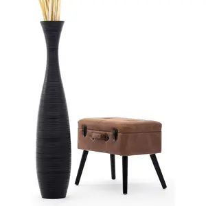Large Floor Vase – Handmade Flower Holder Made of Wood, Sophisticated Vessel for Decorative Branches and Dried Flowers, 43 Inches, Black