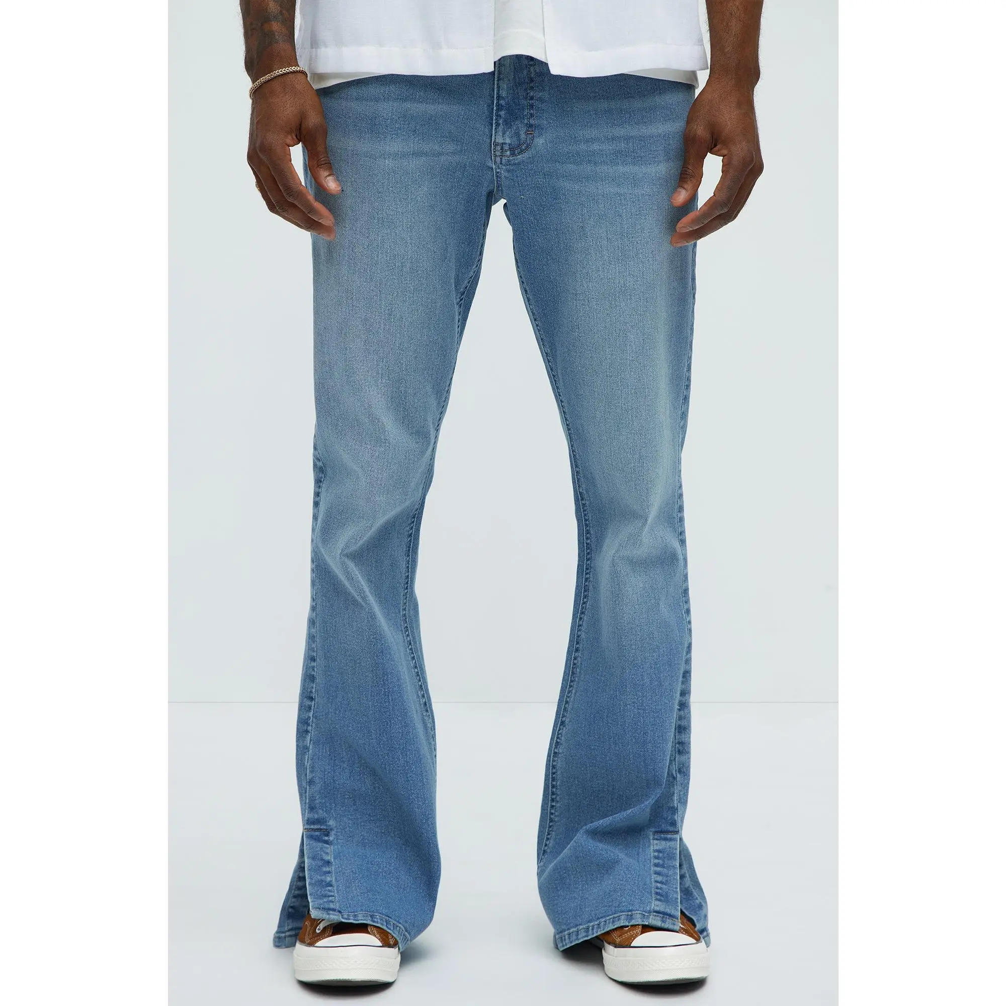 Upstanding Slit Stacked Slim Flare Jeans - Light Blue Wash