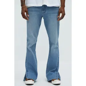 Upstanding Slit Stacked Slim Flare Jeans - Light Blue Wash