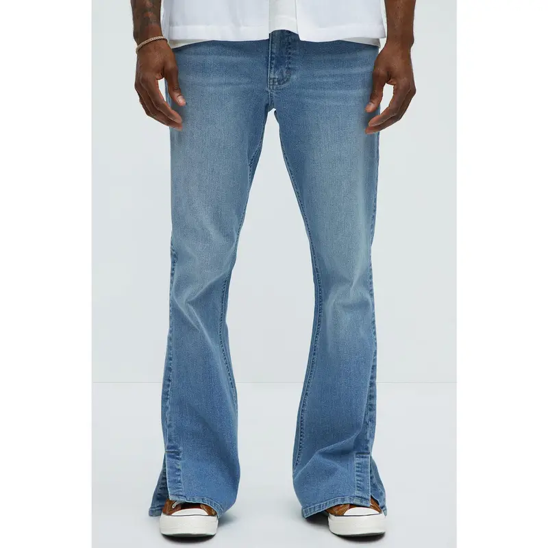 Upstanding Slit Stacked Slim Flare Jeans - Light Blue Wash