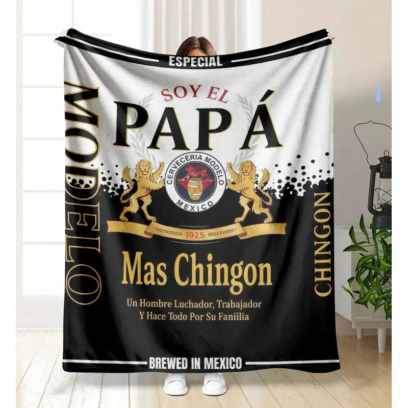 Soft Fleece Throw Blanket, Funny Mexican Dad SoyQuote Print Modelo Beer Label Parody, Traditional Home Office Indoor/Outdoor Multi-Size Father's Day Gift For Hispanic Husband