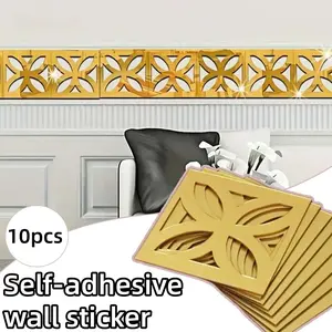 10pcs Self-adhesive Wall Stickers, 3D Acrylic Wall Stickers, Hollow Decorative Stickers, Mirror Decorative Wall Stickers, Smooth Surface, Modern Home Decoration
