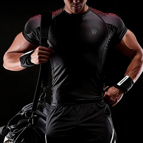 Neleus Men's Tight Color-Changing Compression Sports Tee - Lightweight, High-Performance, Quick-Dry, High-Stretch, Breathable, Snug-Support Gym Shirt with Cooling Vents, All-Seasons Fitted Activewear for Gym, Running (Black-to-Red Fit Inspo Top)