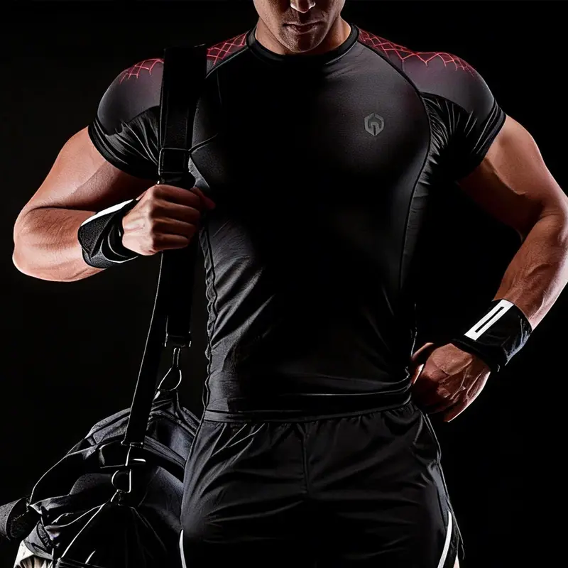 Neleus Men's Tight Color-Changing Compression Sports Tee - Lightweight, High-Performance, Quick-Dry, High-Stretch, Breathable, Snug-Support Gym Shirt with Cooling Vents, All-Seasons Fitted Activewear for Gym, Running (Black-to-Red Fit Inspo Top)