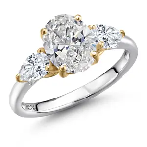 Gem Stone King 2.20 Cttw 925 Silver and 10K Yellow White IGI Certified Lab Grown Diamond 3-Stone Engagement Ring For Women | Center 1.5 Ct Diamond | D-E Color | VS1-VS2 Clarity