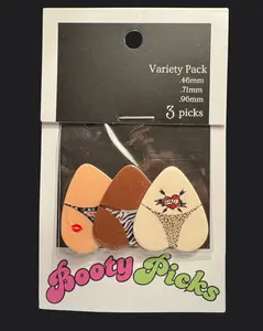 Booty Picks Animal Print Variety 3 Pack Guitar Picks - Light Medium Heavy Gauges .46mm .71mm .96mm Premium Celluloid Material Heart-Shaped Butt-Themed Picks