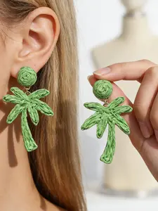 Handwoven Raffia Palm Tree Drop Earrings, Boho Tropical Statement Earrings for Women, Multiple Colors Available, Lightweight Summer Design, Perfect for Beach Vacations, Festivals, Parties & Daily Wear, Versatile Earrings, Trendy Vacation Jewelry