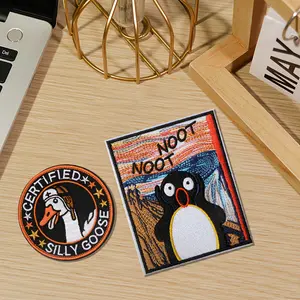 2Pcs Funny Goose/Screaming Penguin Embroidered Patches, Cute Animal Iron-On Patches with Backing, Suitable for Backpacks, Vests, Jackets, and Hats