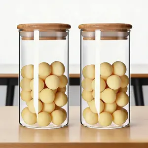 2 Glass Storage Jars with Bamboo Lids, Sealed Dishwasher Safe, Reusable Organizer Containers, Portable for Various Scenarios, Storage Bottles