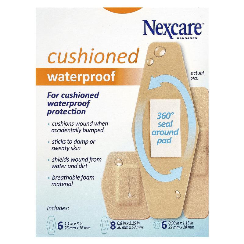 Nexcare Cushioned Waterproof Bandages, 20 Assorted Sizes