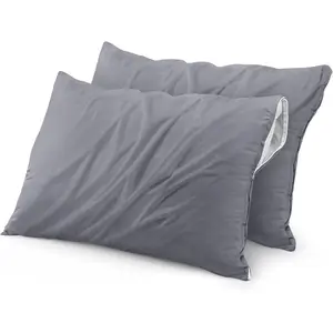 bedding Waterproof Pillow Protector zippered (2 pack) Queen Grey-bed bug proof pillow encasement 20x28 inches