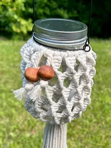 Cream spiral macrame hanging lantern