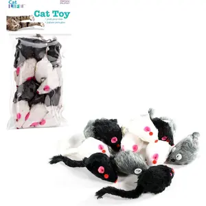 Fur Mice Cat Toys, 12 Pack - Soft Polyester with Rattling Sound for Interactive Play, Exercise & Hunting - Lightweight Cat Toy Set for All Ages & Breeds - Black, White & Gray - 2 Inches