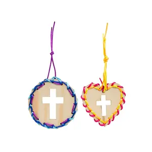 DIY Unfinished Wood Cross Lacing Craft Kit - Makes 12