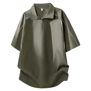 Spring/Summer men’s half-zip polo shirt with a turn-down collar, short-sleeve T-shirt with color-block design, wear-resistant and comfortable fabric; casual men’s top for everyday wear, outdoor sports, vacations, and as a gift for a boyfriend.