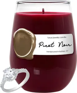 Pinot Noir  Glass Candle with Ring Inside (Surprise  Valued at 15 to 5,000 Dollars) Ring Size 7