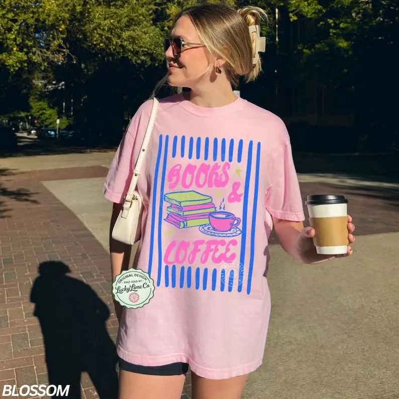 [SALE UP TO 50% + FREE SHIP]  Books and Coffee Shirt, Comfort Colors® Book Shirt, Gift for Book Lover, Bookish TShirt, Reading Shirt, Bookworm Gift, Book Lover Shirt