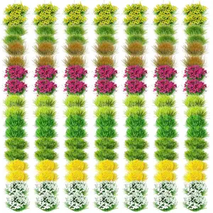 126PCS Static Grass Tufts and Miniature Flowers Cluster for Crafts,Diorama Grass Base Supplies,Model Grass Scene Accessories for Train Railroad Scenery Sand Military Terrain Model