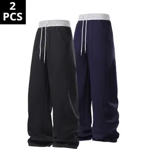 2-Pack Unisex 300G Cotton Sweatpants - American High Street Color Block, Spring Autumn Loose Draped Curved Wide-Leg Pants Sports Bottoms Athleisure Style pantalones para hombre pants for men cargo pants for men Relaxed Fit Men's Plaid Sweatpants
