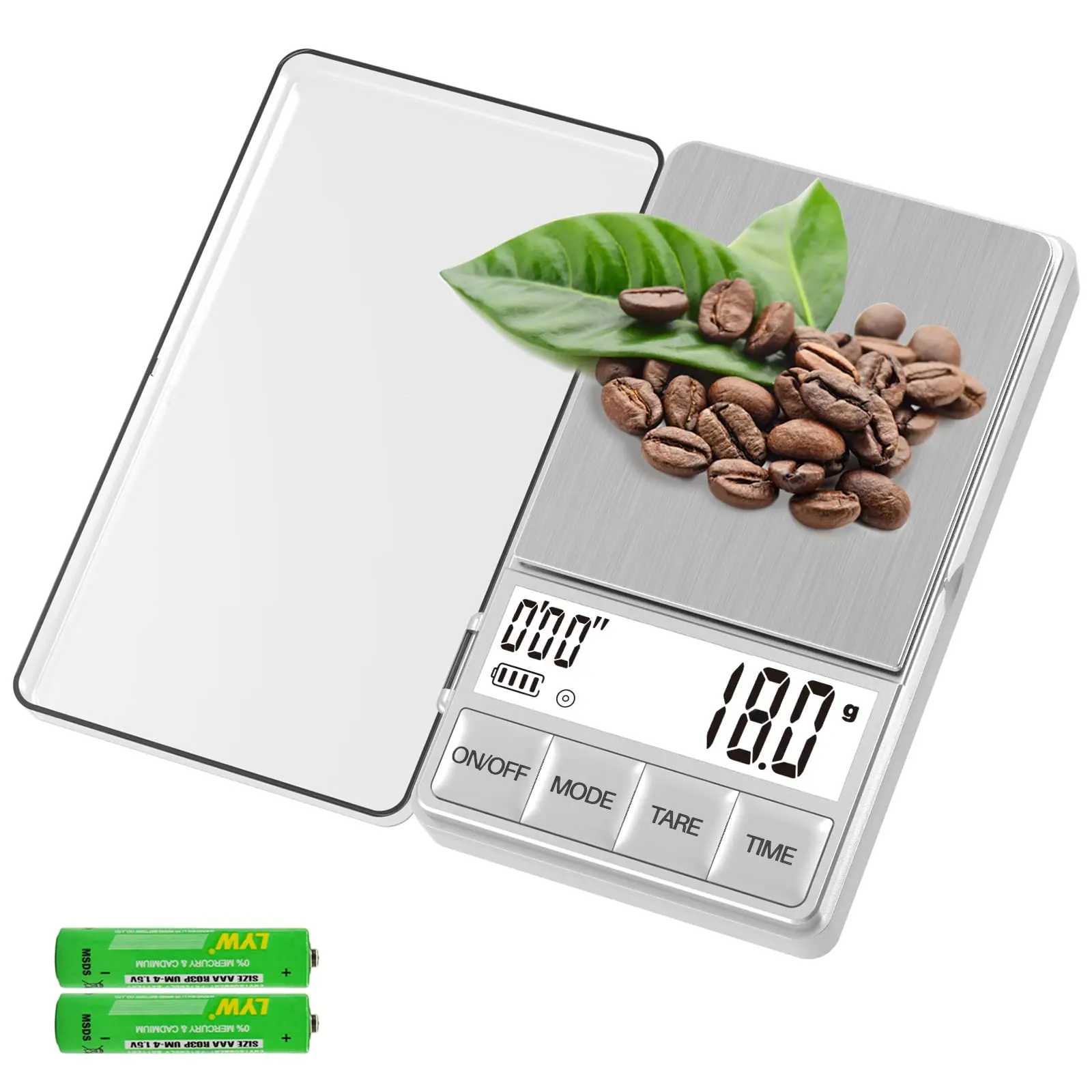 Small Coffee Scale with Timer  Espresso 1000 x 0.1g Mini Food Large Backlit LCD Display Stainless Steel Digital Pocket Grams and Ounces...