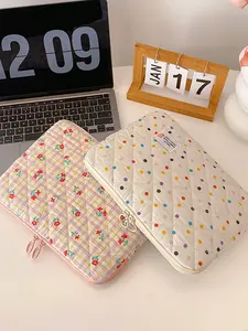 13-14 Inch Laptop Bag Compatible with 10-15.6 Inches, Korean Style Cute Floral Quilted Zipper Inner Pouch, Shockproof Tablet Notebook Protector