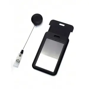 Single-piece hard plastic vertical rope ID holder with protective case and retractable roller, featuring a buckle, suitable for storing access cards, driver's licenses, passes, and photos, ideal for office, school, home, and stationery use.