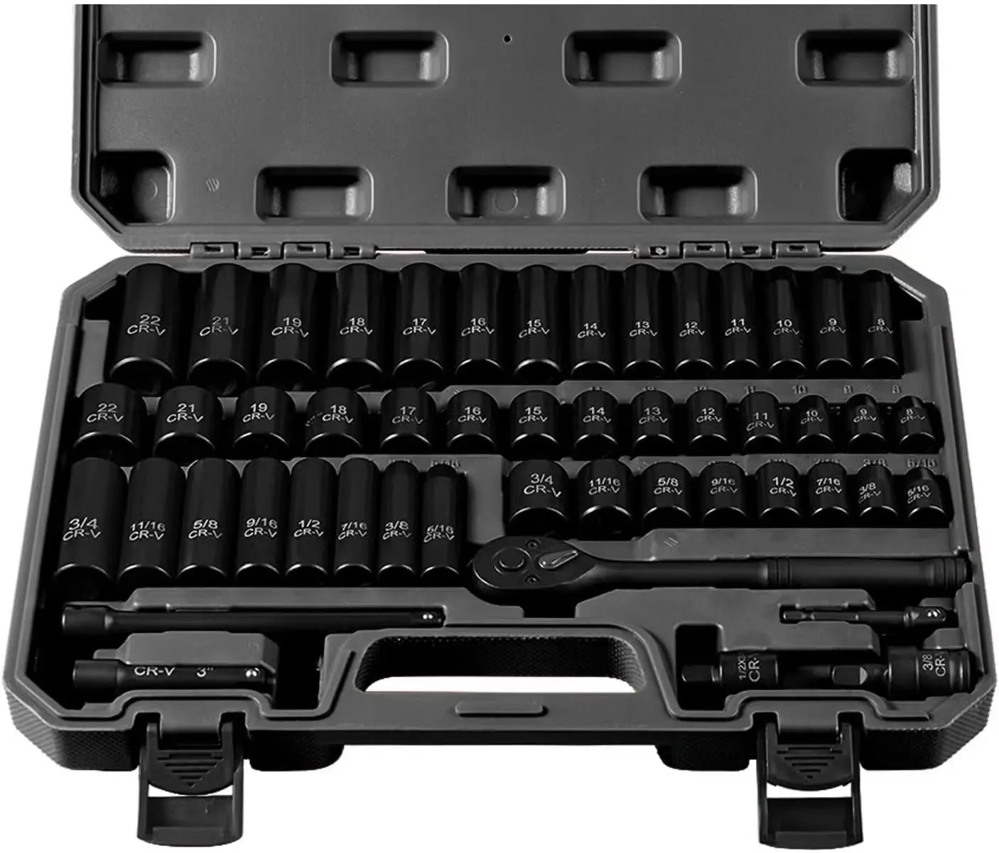 50pcs Multifunctional Ratchet Socket Wrench Set, 3/8" Drive 6 Point Impact Socket, Metric 8-22mm + SAE 5/16-3/4in, Chromium Vanadium Steel, Ratchet Handle & Storage Case