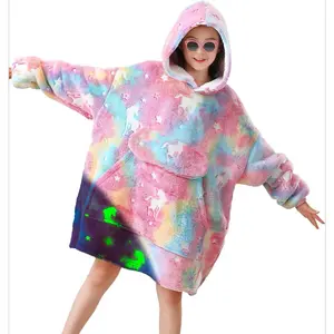 P-GCS011    Wearable Blanket Hoodie Kids Glow in The Dark Blanket - Oversized Hooded Sweatshirt Unicorns Birthday Christmas Gifts