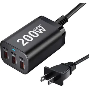 200W USB C Charge Block,6 Port PD 100W 65W 45W GaN Charger,Multi Port   Station Hub for Multiple Devices,MacBook,iPad,,  Laptop,Galaxy Android Cell Phone