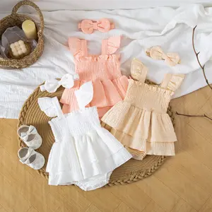 Girl Summer Clothes Newborn Outfit Ruffle Romper Infant Baby Dress Bow Headband Solid Cute Outfits Girls tee baggy jeans toddler Easter Plaid Jumpsuit for y2k