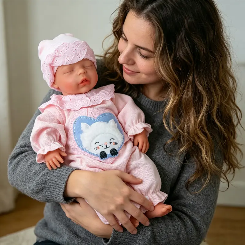 NO.W25 17.3-inch High Simulation Newborn Reborn Silicone Infant Doll Realistic Sleeping Face Art Collection Doll Outfit Excluded