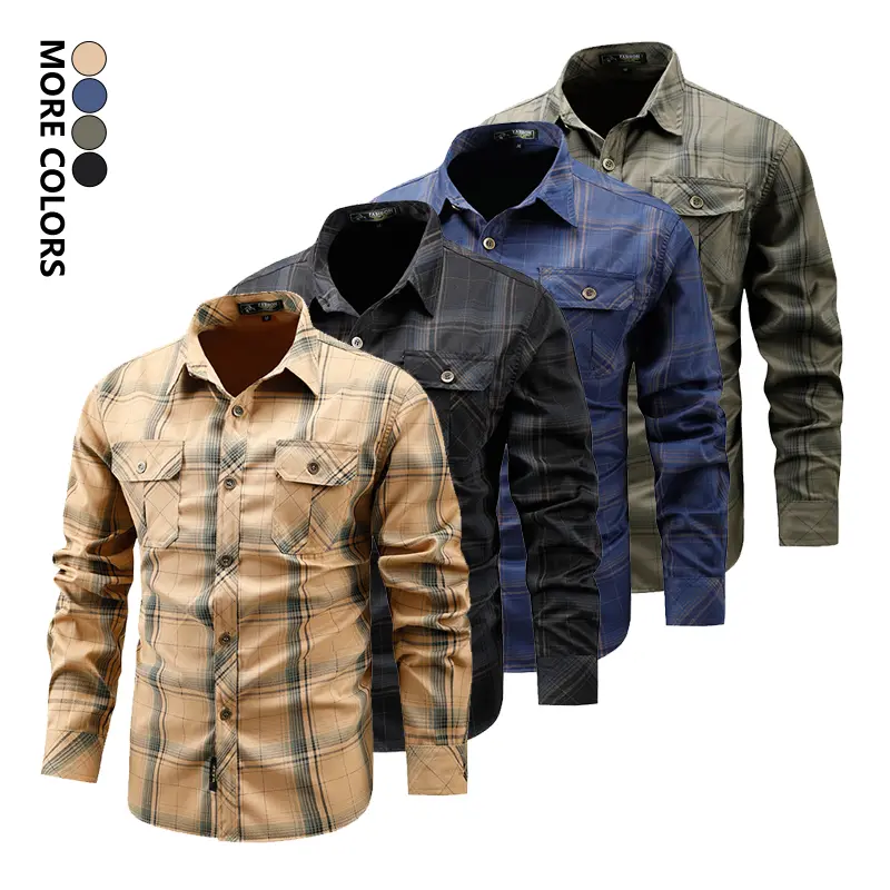 Men’s Turn-Down Collar Plaid Long-Sleeve Shirt, Button-Front, Comfortable Breathable Fabric, Suitable for Spring-Autumn Everyday Wear, Commuting, Light Business Occasions