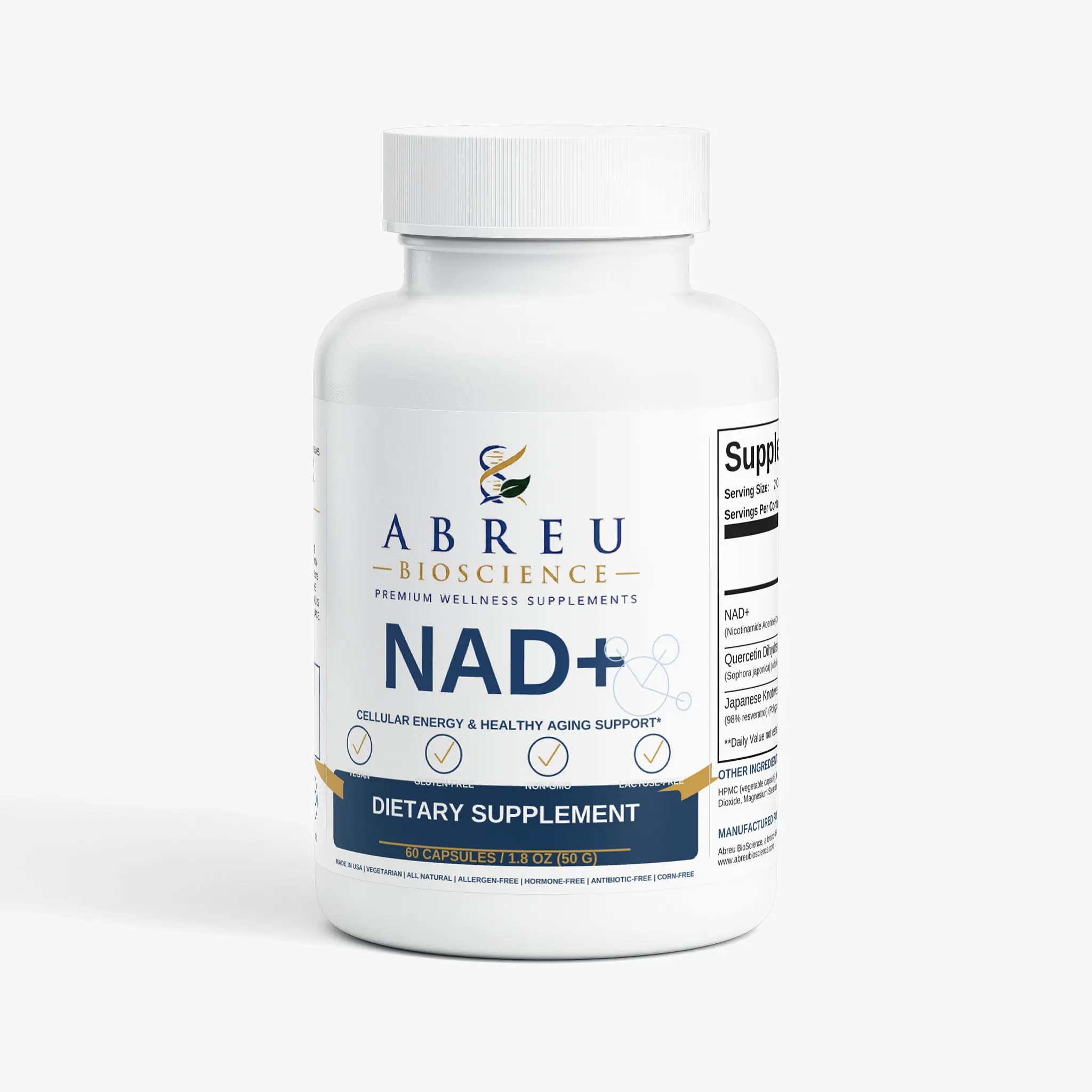 Abreu BioScience NAD+ Supplement, Supports Cellular Energy Production & Overall Metabolic Function