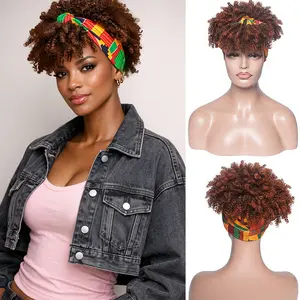 Short Voluminous Curl Headscarf Wig 8-Inch High Curl with Scarf Headband Wig Synthetic Fiber African Tight Curls Women's Wig
