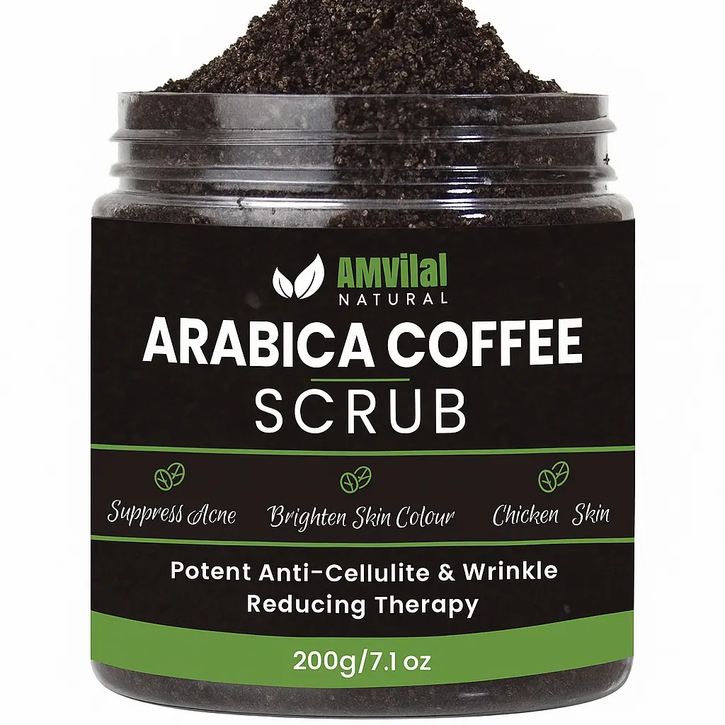 AMVital Arabica Coffee Sea Salt Body Scrub, 7.1 oz - Gentle Cleansing for Dead Skin Removal, Moisture-Boosting for Glowing Skin