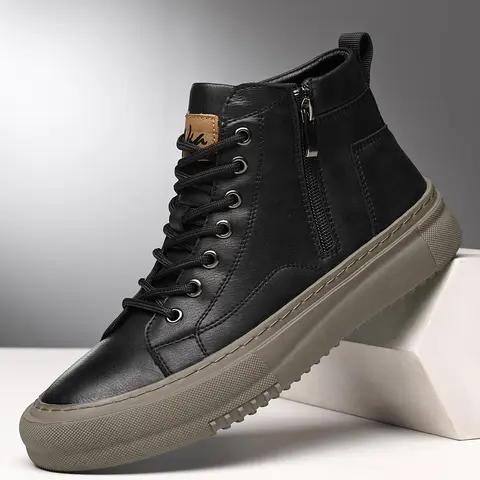 Shoes for Men, Fashionable Lace Up Front Mid Top Sneakers, Casual Comfortable Sports Shoes for Outdoor Activities, Male All-match Round Toe Shoes for Daily Wear